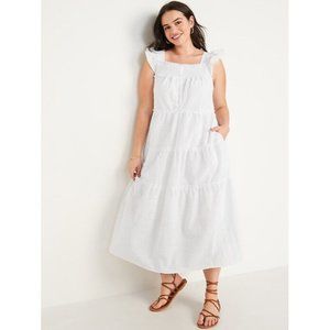 Old Navy White Tiered Smocked Midi Dress M